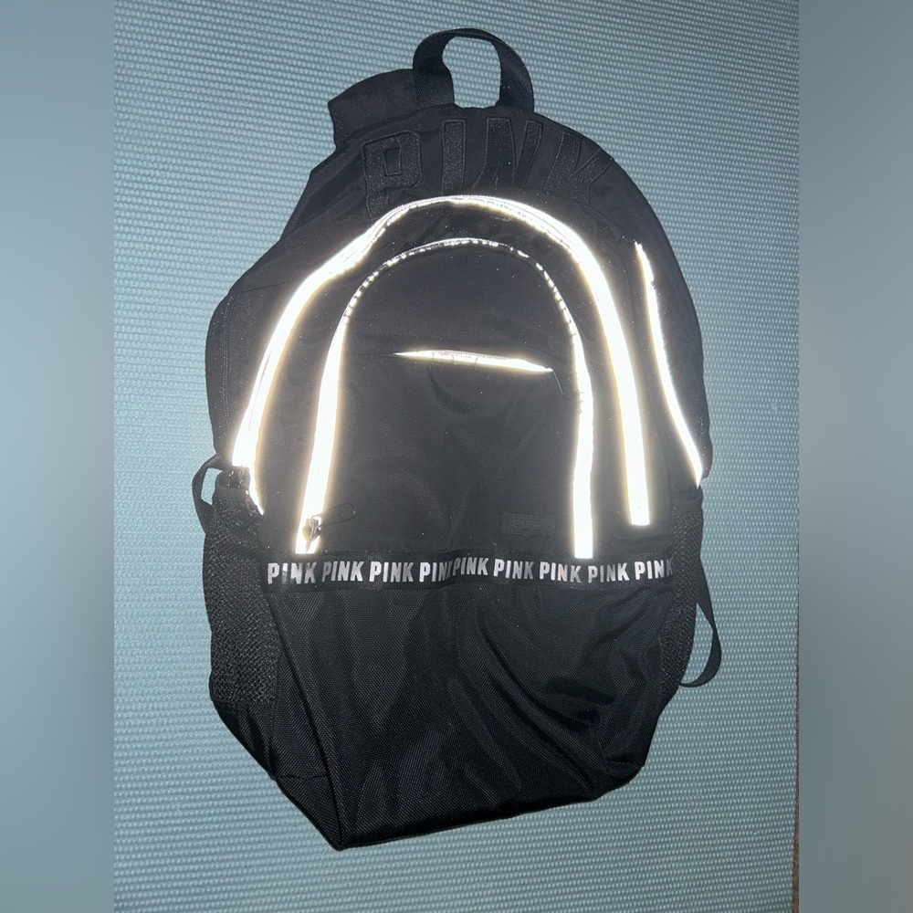 PINK Victoria's Secret Black Reflective Backpack